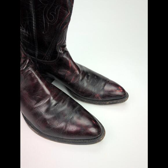 VTG 70s LUCCHESE CLASSICS Sz 10.5C L6631 Black Cherry Goat Leather Western Boots main image 7